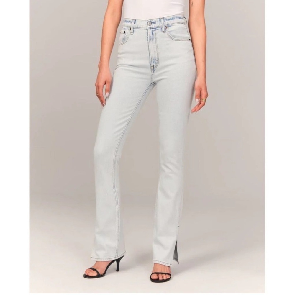 Abercrombie & Fitch The Slim Straight Ultra High Rise Slit Jeans Light Denim 33